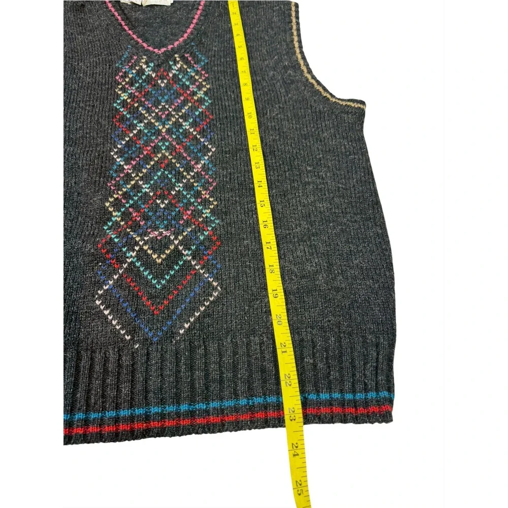 Goldwaters Gray Multicolor Geometric 100% Virgin Wool Sweater Vest, M
